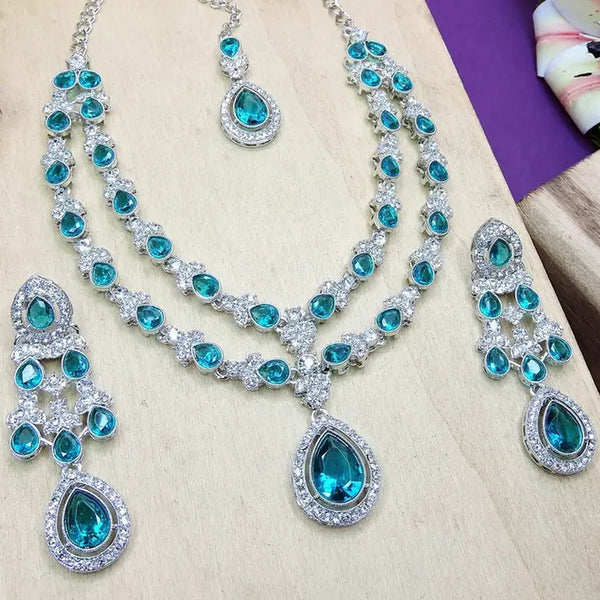 Jewel City Teardrop Bridal Necklace Set with Earrings & Maang Tikka - Ethnic Wedding Jewelry for Brides & Parties - Distacart