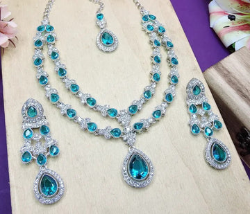 Jewel City Teardrop Bridal Necklace Set with Earrings & Maang Tikka - Ethnic Wedding Jewelry for Brides & Parties - Distacart