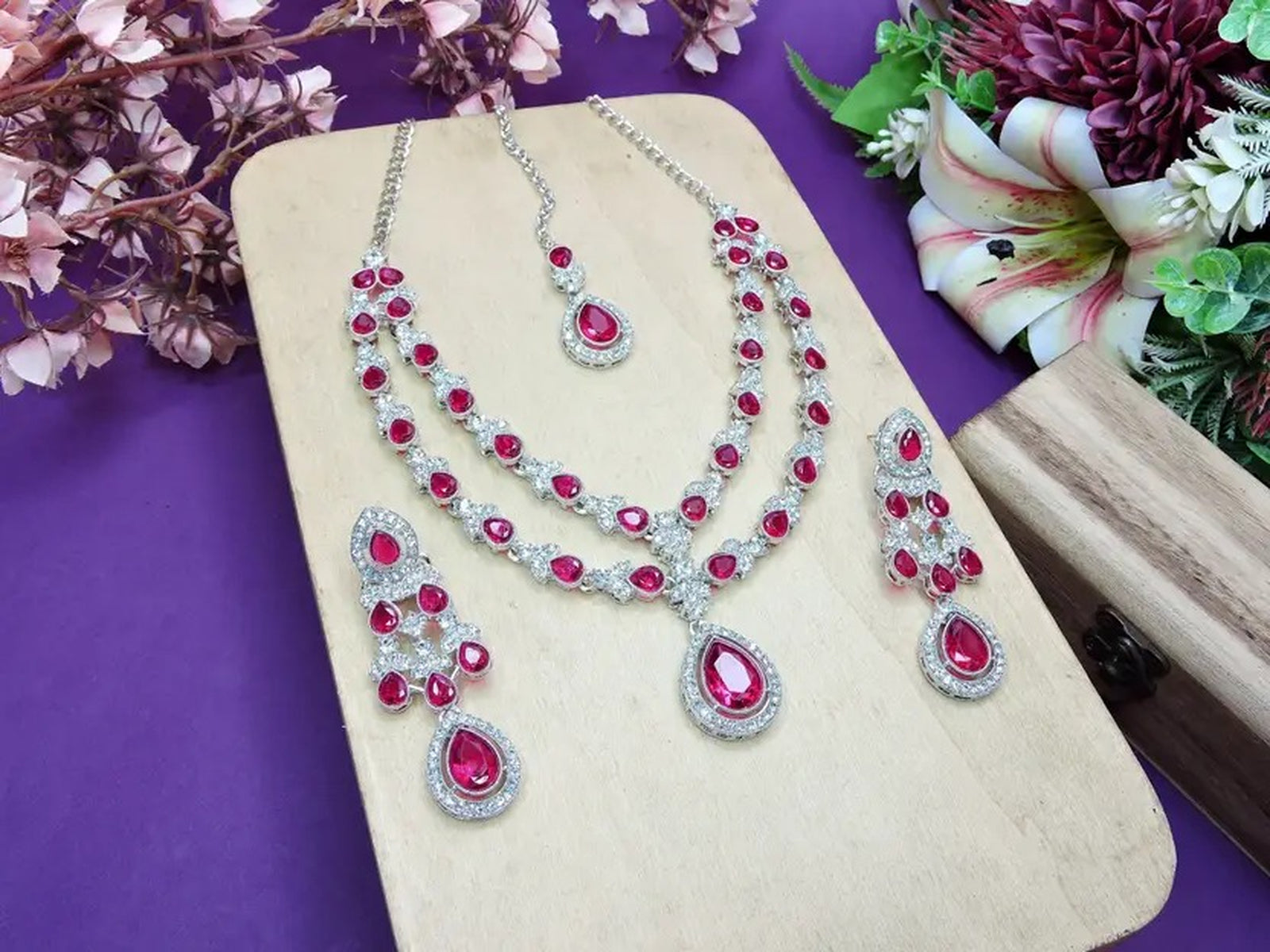 Jewel City Teardrop Bridal Necklace Set with Earrings & Maang Tikka - Ethnic Wedding Jewelry for Brides & Parties - Distacart