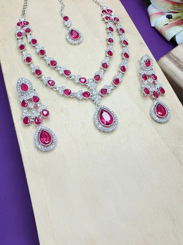 Jewel City Teardrop Bridal Necklace Set with Earrings & Maang Tikka - Ethnic Wedding Jewelry for Brides & Parties - Distacart