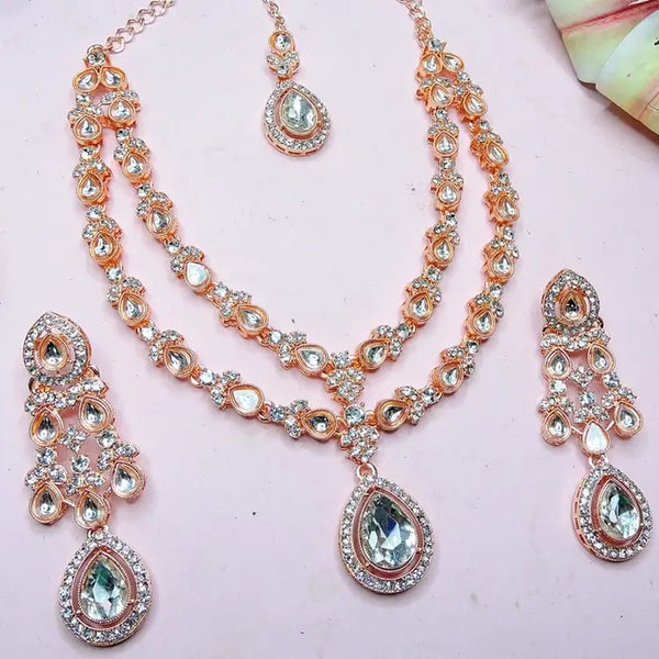 Jewel City Teardrop Bridal Necklace Set with Earrings & Maang Tikka - Ethnic Wedding Jewelry for Brides & Parties - Distacart