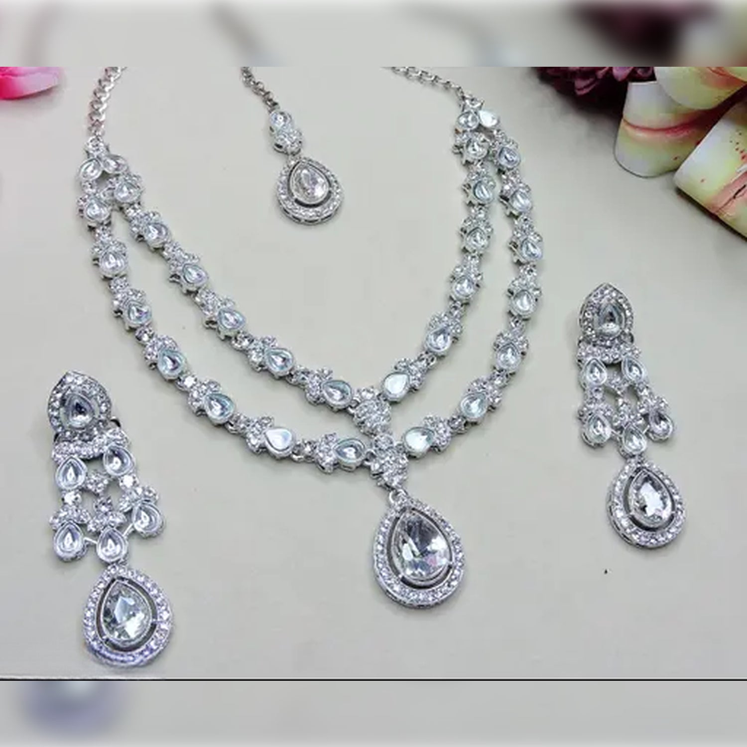 Jewel City Teardrop Bridal Necklace Set with Earrings & Maang Tikka | Ethnic Wedding Jewelry for Brides & Parties