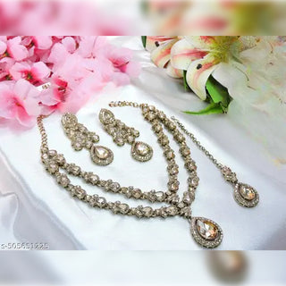 Jewel City Teardrop Bridal Necklace Set with Earrings & Maang Tikka - Ethnic Wedding Jewelry for Brides & Parties