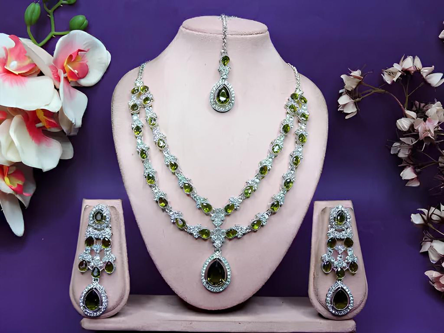 Jewel City Teardrop Bridal Necklace Set with Earrings & Maang Tikka - Ethnic Wedding Jewelry for Brides & Parties