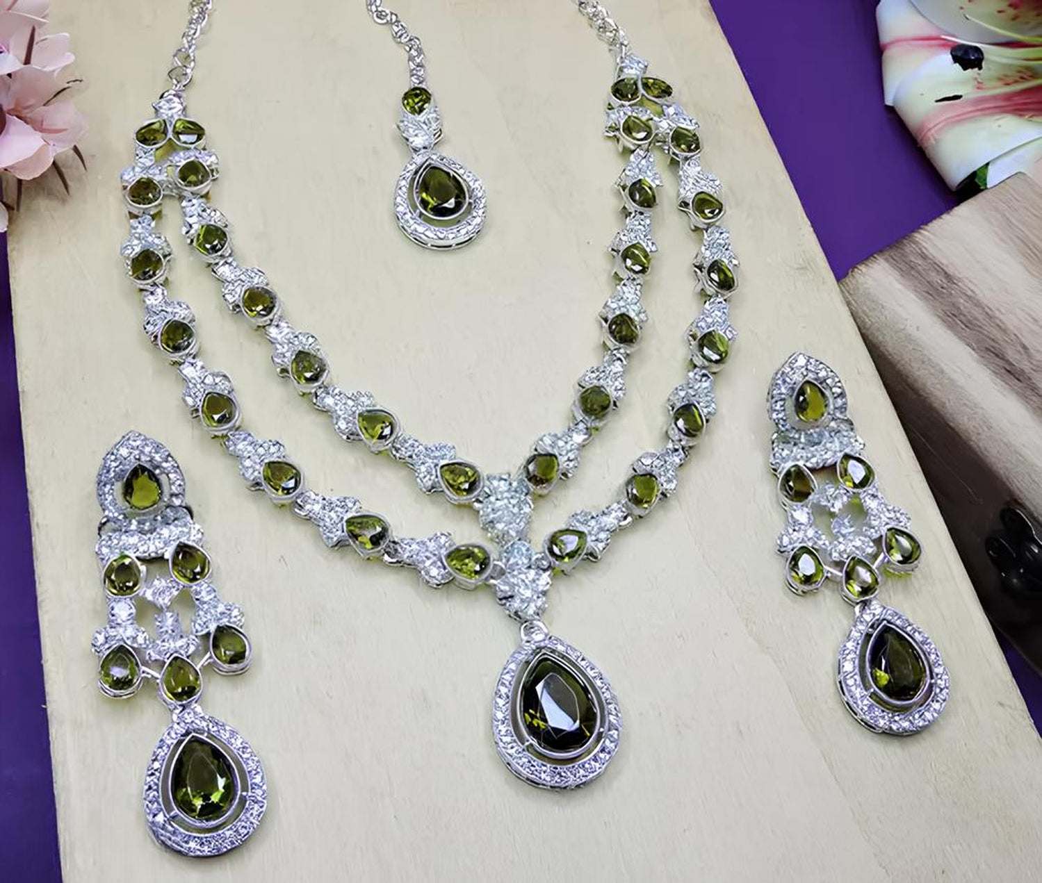 Jewel City Teardrop Bridal Necklace Set with Earrings & Maang Tikka - Ethnic Wedding Jewelry for Brides & Parties