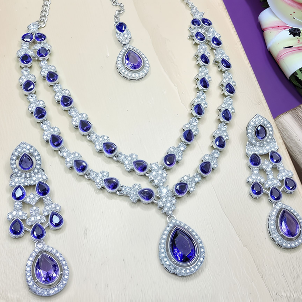 Jewel City Teardrop Bridal Necklace Set with Earrings & Maang Tikka - Ethnic Wedding Jewelry for Brides & Parties - Distacart