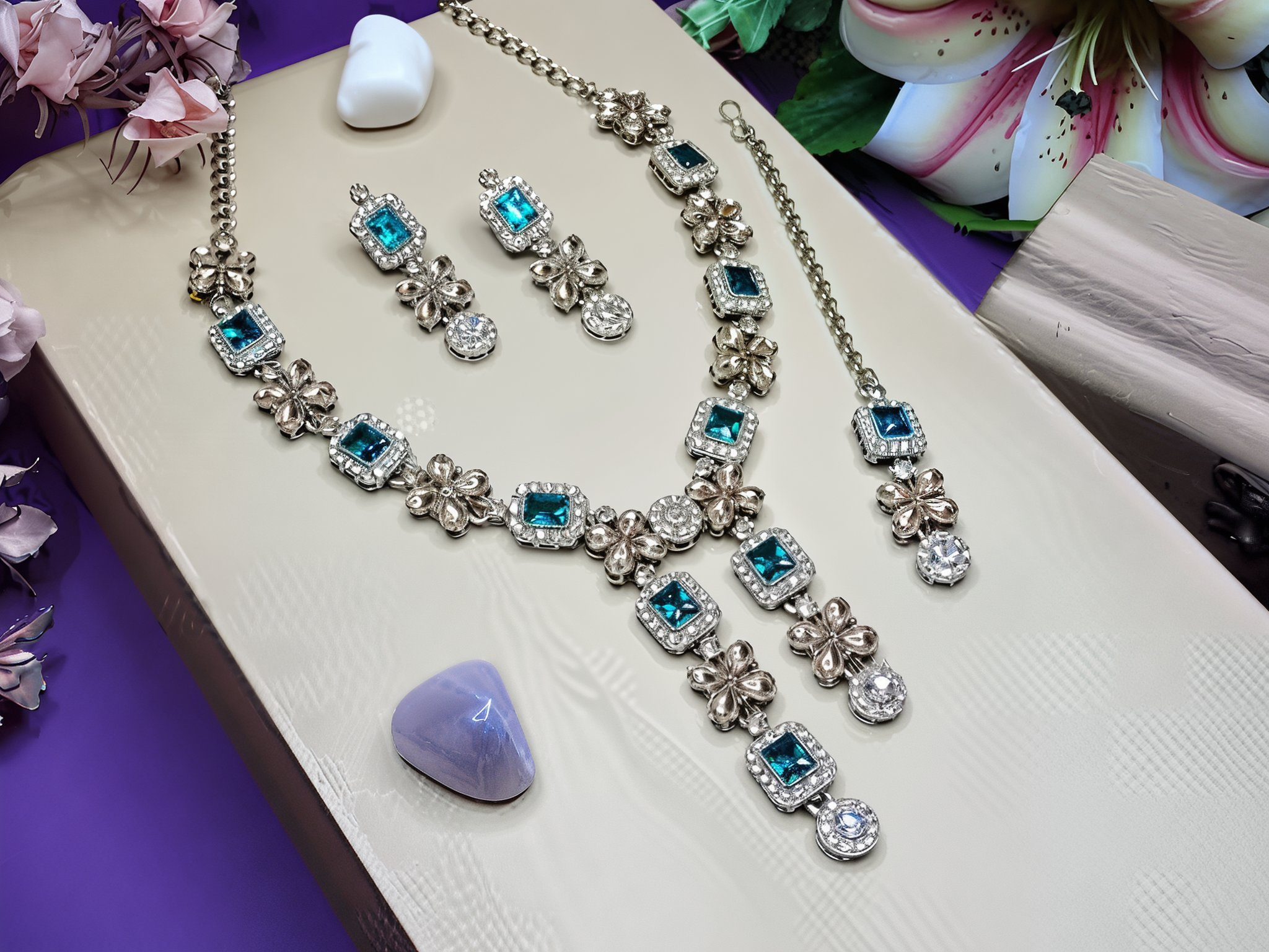 Jewel City Elegant Crystal Floral Necklace Set with Earrings Designer Party Wear Jewelry