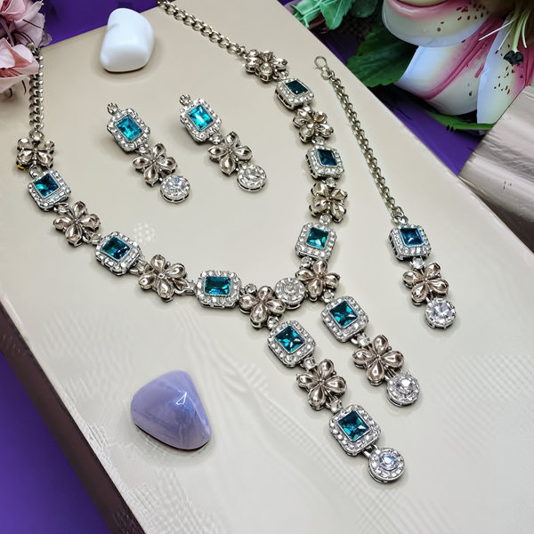 Jewel City Elegant Crystal Floral Necklace Set with Earrings Designer Party Wear Jewelry - Distacart
