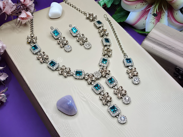 Jewel City Elegant Crystal Floral Necklace Set with Earrings Designer Party Wear Jewelry - Distacart