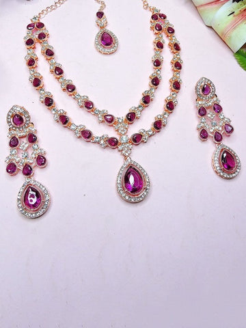 Jewel City Teardrop Bridal Necklace Set with Earrings & Maang Tikka - Ethnic Wedding Jewelry for Brides & Parties - Distacart