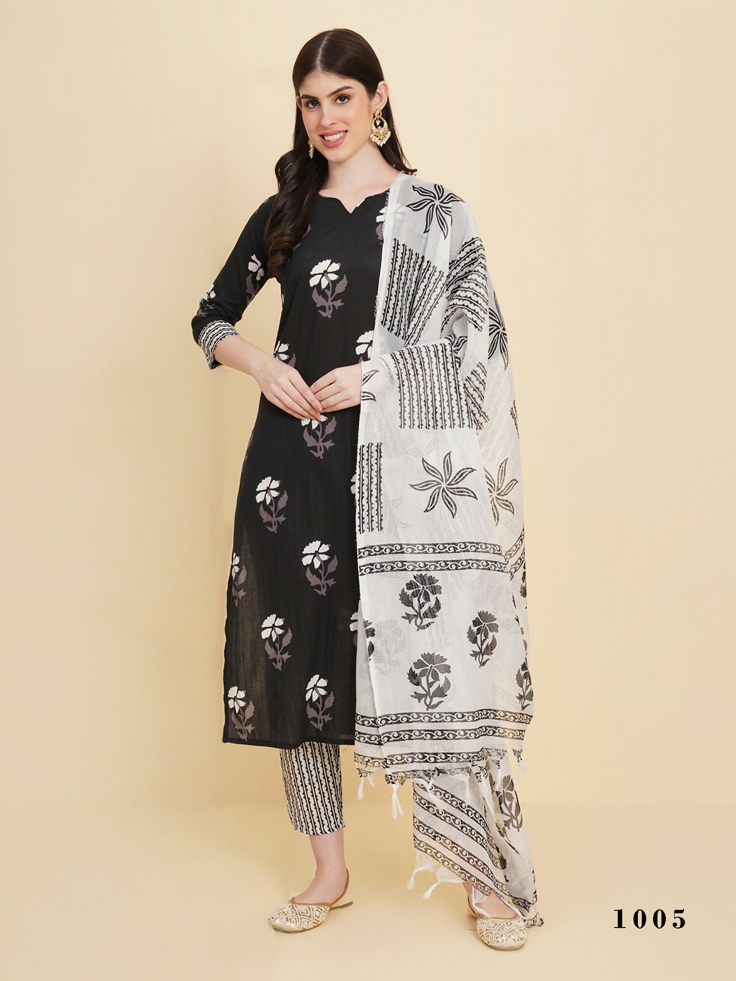 Designer Stylish black Cotton Stitched Suit With Dupatta - Tanisha - Distacart