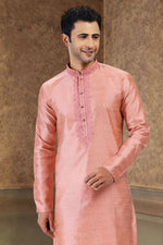 Thumbnail for Raivat Ethnic Jacquard Banarasi Silk Thread Work Kurta Pajama In Dark Pink Colour - Distacart