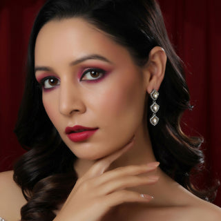 3 Tier Kundan and Diamond Earrings (Silver) - Ruby Raang - Distacart