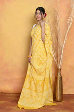 Thumbnail for Very Much Indian Handblock Printed Cotton Saree With Natural Dyes - Yellow - Distacart