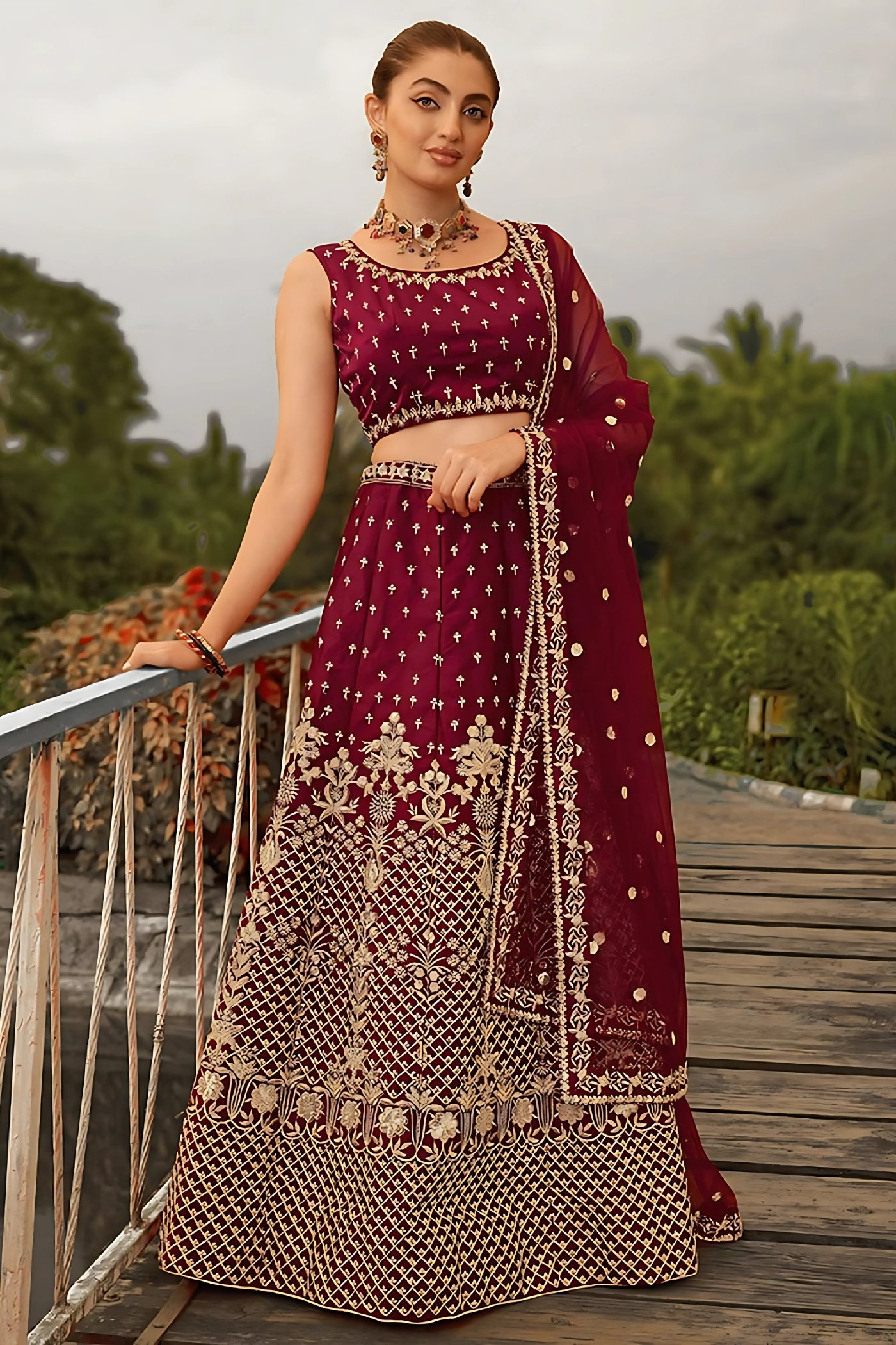 Lehenga Mart Designer Wedding Lehenga Choli For Women - Maroon - Distacart