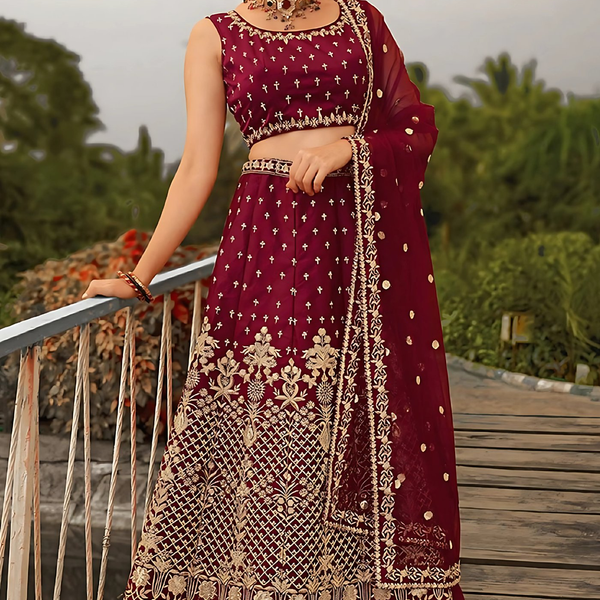 Lehenga Mart Designer Wedding Lehenga Choli For Women - Maroon - Distacart