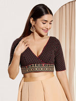 Thumbnail for Joban Fashion Black Cotton Padded Blouse With V Neck Elbow Sleeves - Distacart