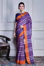 Thumbnail for Morchari Purple Cotton Handloom Mirror Work Saree Unstitched Blouse