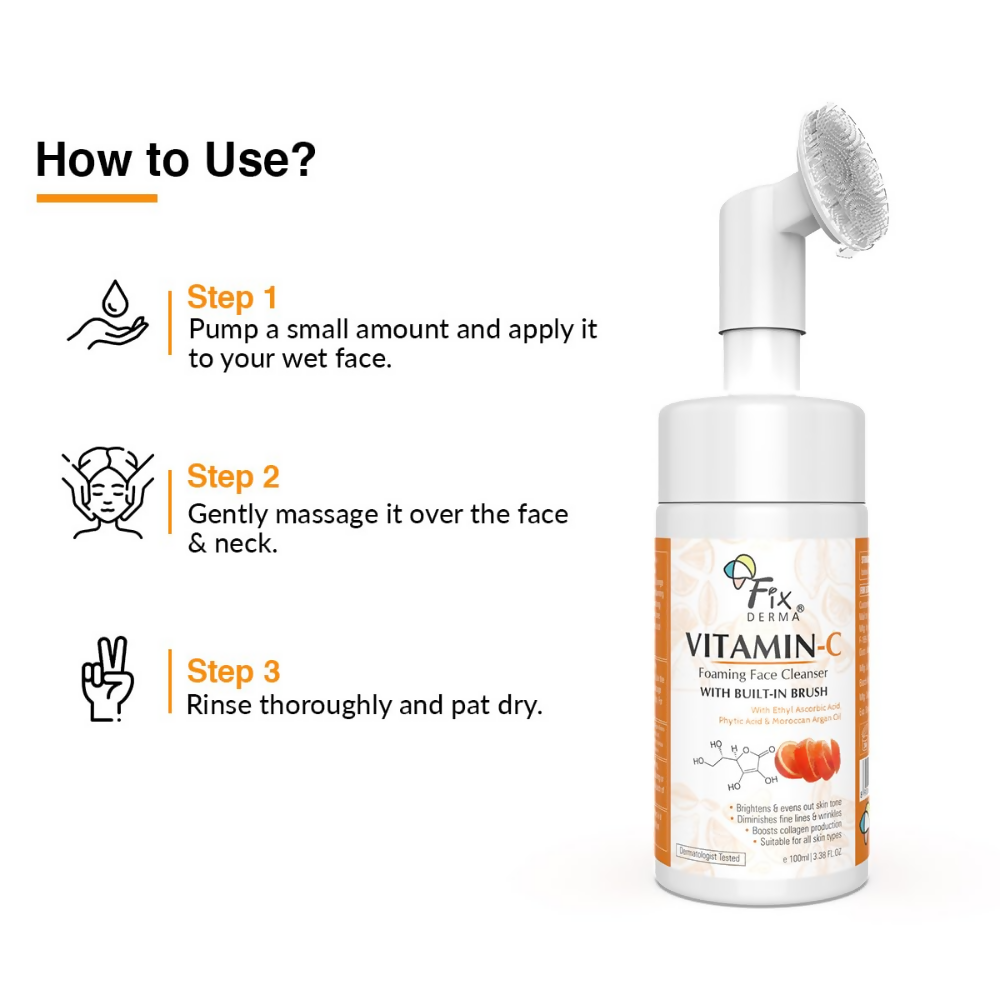 Fixderma 2% Vitamin C Face Wash, Foaming Face Cleanser with Brush - Distacart