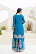 Thumbnail for Lehenga Mart Designer Chinon Ready to wear Kurta Palazzo Dupatta for Women - Sky blue
