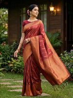 Thumbnail for Shree Shyam Fashion Maroon Silk Blend Saree - Distacart
