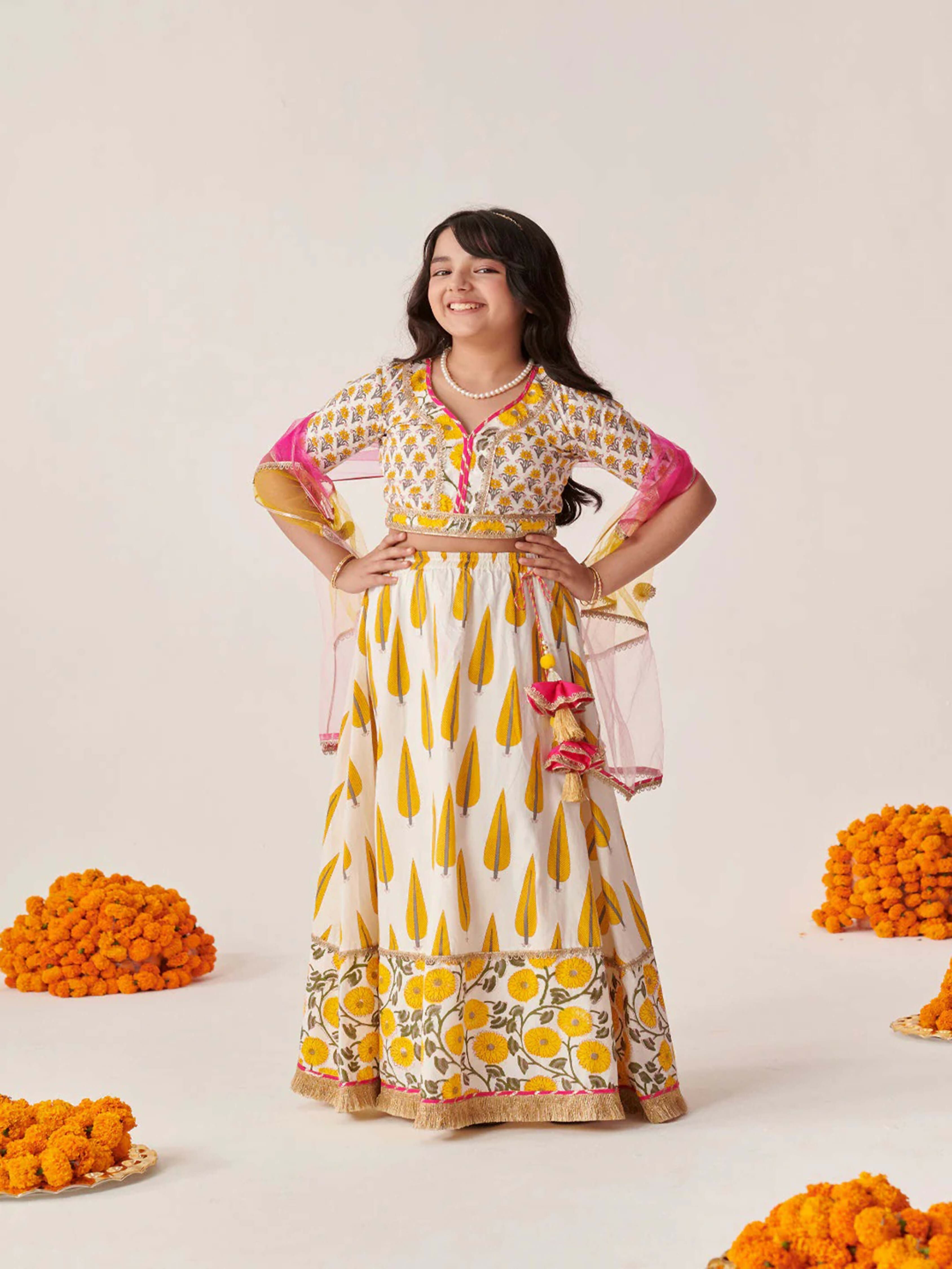 Joban Fashion Girl's Yellow & White Color Lehenga Choli - Distacart
