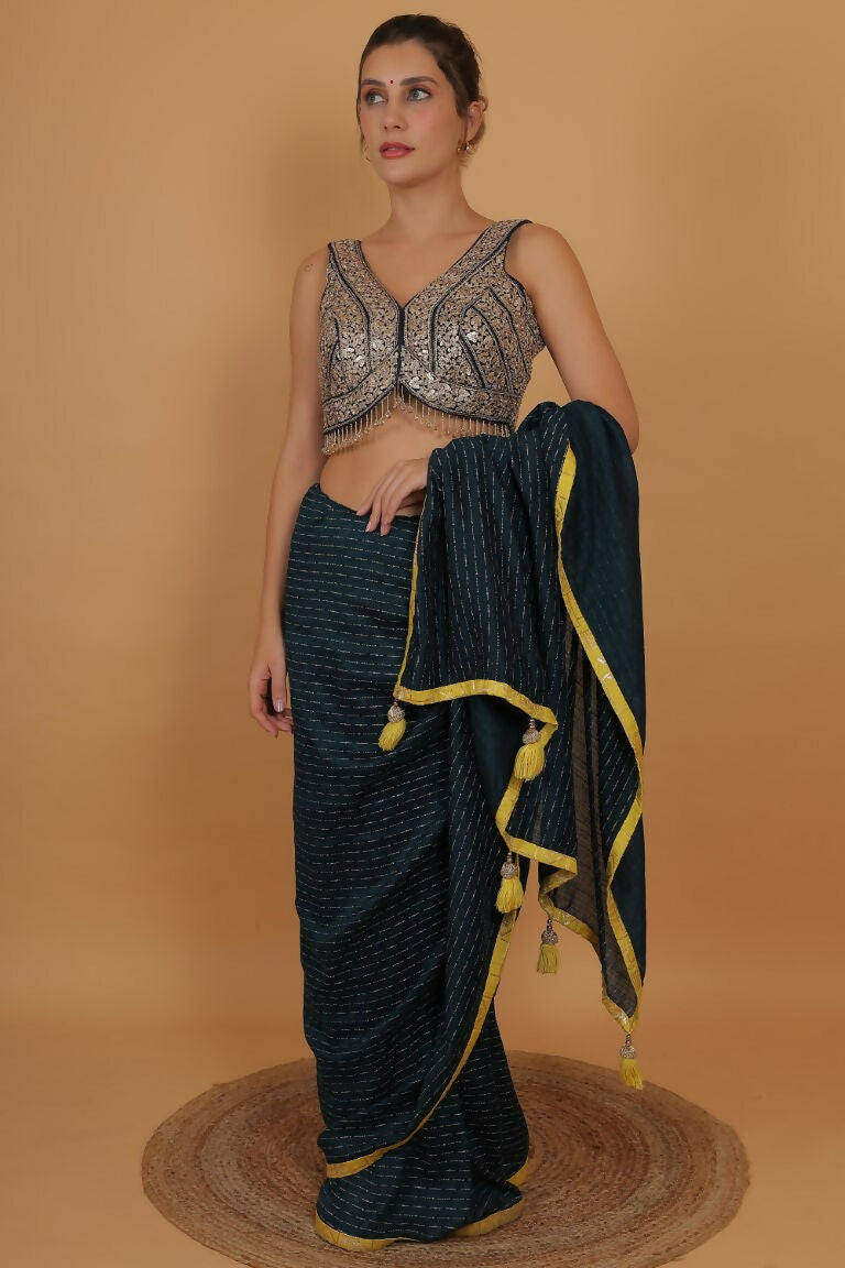 Joban Fashion Silk Zari And Sequence Work Padded Blouse - Blue