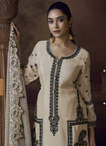 Thumbnail for Vegaa Fashion Off White Chinon Silk Embroidered Designer Palazzo Suit