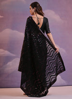 Thumbnail for Vegaa Fashion Black Soft Georgette Leriya Sequence Work Saree