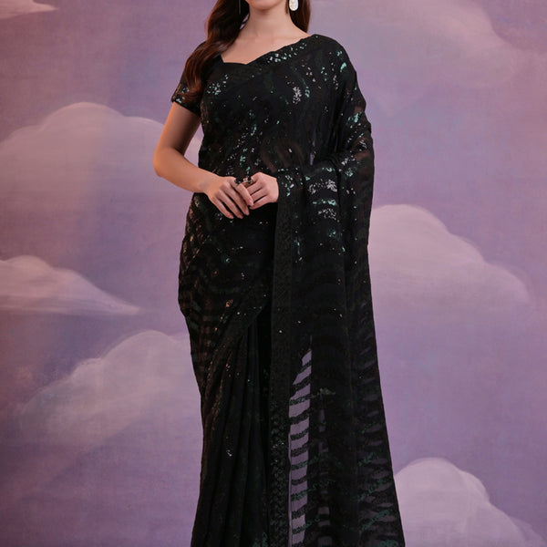 Vegaa Fashion Black Soft Georgette Leriya Sequence Work Saree - Distacart