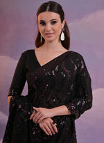 Thumbnail for Vegaa Fashion Black Soft Georgette Leriya Sequence Work Saree