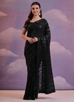 Thumbnail for Vegaa Fashion Black Soft Georgette Leriya Sequence Work Saree