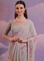 Thumbnail for Vegaa Fashion Beige Soft Georgette Sequence Work Saree