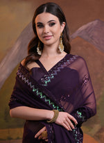 Thumbnail for Vegaa Fashion Wine Soft Georgette Sequence Work Saree