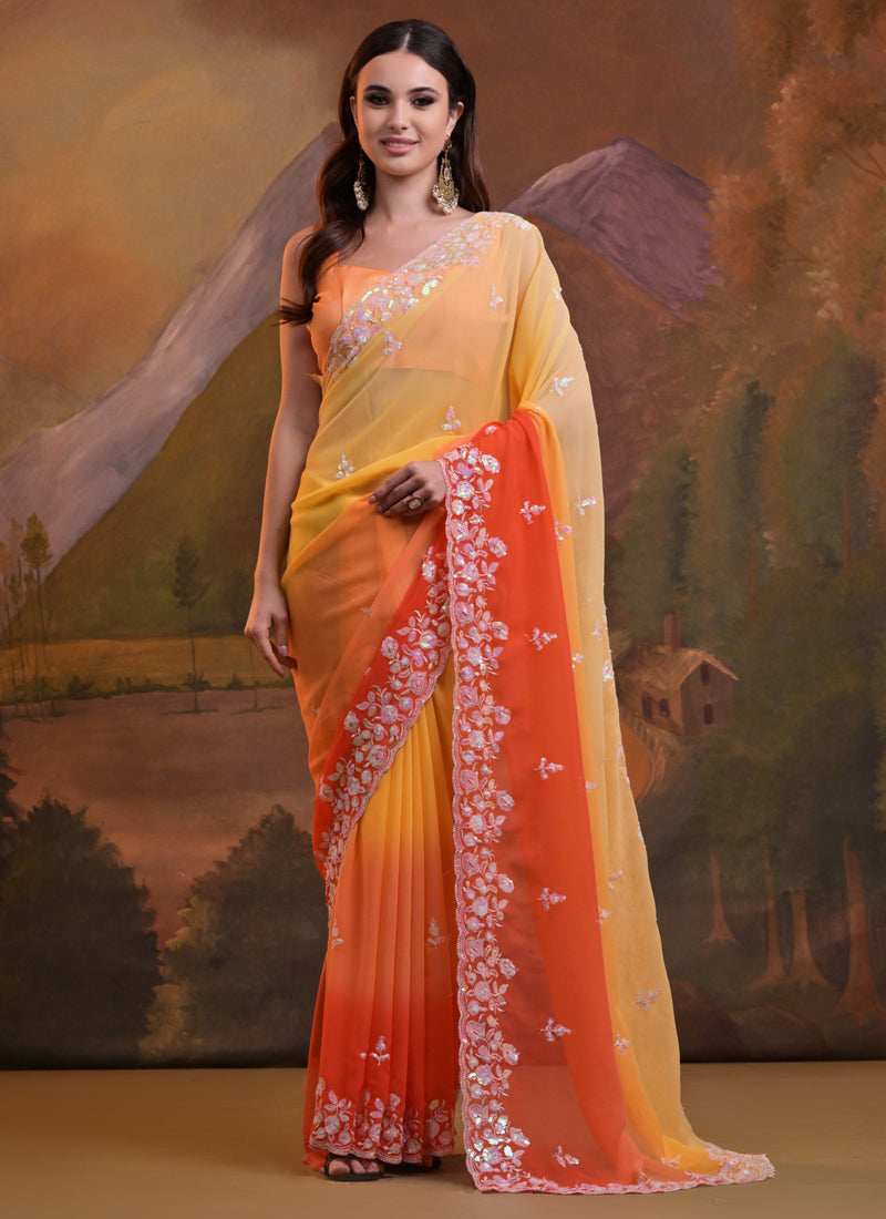 Vegaa Fashion Yellow Soft Georgette Sequence Work Saree