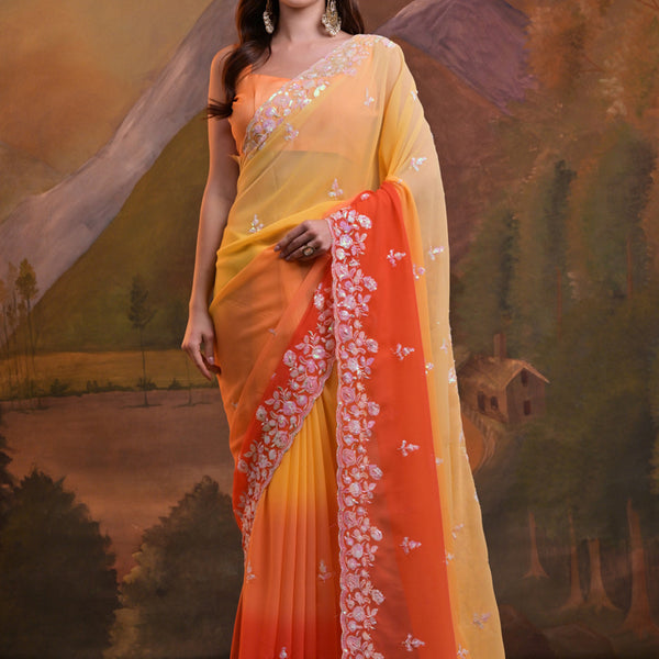 Vegaa Fashion Yellow Soft Georgette Sequence Work Saree - Distacart