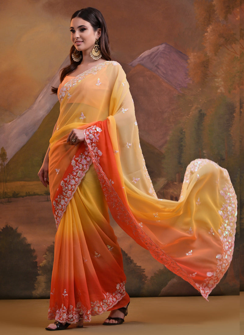 Vegaa Fashion Yellow Soft Georgette Sequence Work Saree