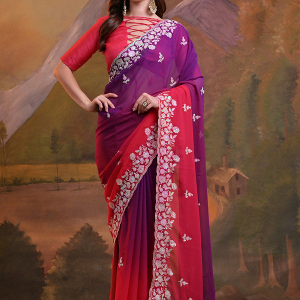 Vegaa Fashion Purple Soft Georgette Sequence Work Saree - Distacart