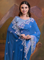 Thumbnail for Vegaa Fashion Royal Blue Soft Georgette Sequence Work Saree