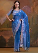 Thumbnail for Vegaa Fashion Royal Blue Soft Georgette Sequence Work Saree