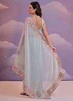 Thumbnail for Vegaa Fashion Light Grey Soft Georgette Sequence Flower Work Saree