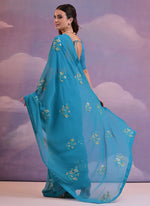 Thumbnail for Vegaa Fashion Blue Soft Georgette Sequence Flower Work Saree