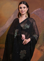 Thumbnail for Vegaa Fashion Black Soft Georgette Sequence Work Saree