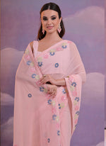 Thumbnail for Vegaa Fashion Light Pink Soft Georgette Sequence Work Saree