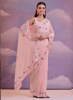 Thumbnail for Vegaa Fashion Light Pink Soft Georgette Sequence Work Saree