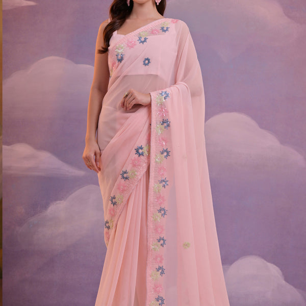 Vegaa Fashion Light Pink Soft Georgette Sequence Work Saree - Distacart