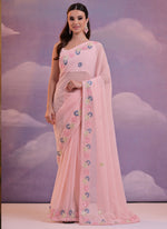 Thumbnail for Vegaa Fashion Light Pink Soft Georgette Sequence Work Saree