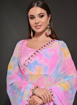 Thumbnail for Vegaa Fashion Light Pink Georgette Prizam Print Mirror Work Saree
