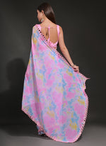 Thumbnail for Vegaa Fashion Light Pink Georgette Prizam Print Mirror Work Saree