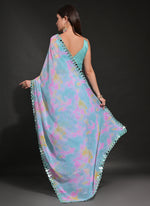 Thumbnail for Vegaa Fashion Light Blue Georgette Prizam Print Mirror Work Saree